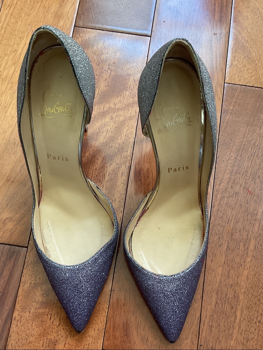 Christian Louboutin Sparkling Silver-Gray D'Orsay Pointed Toe Pumps